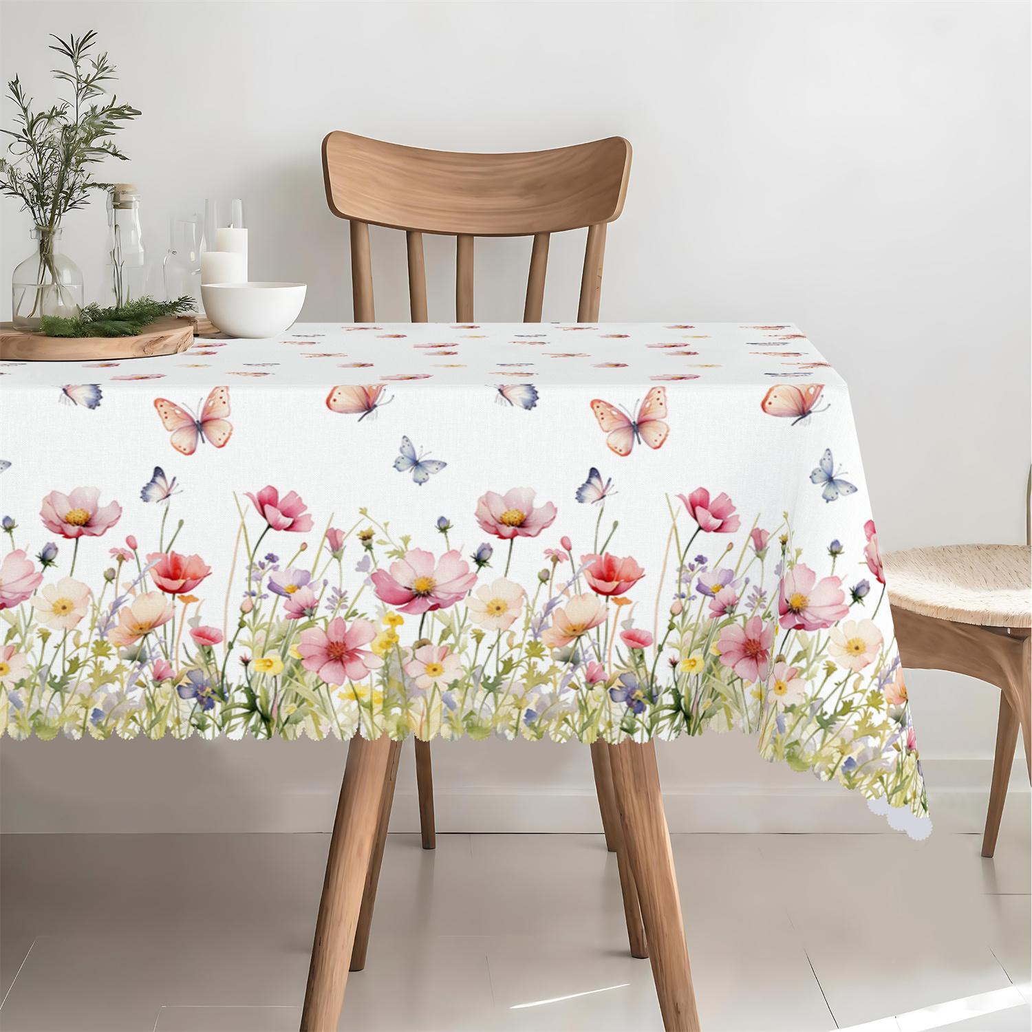 Waterverf Wilde Bloemen Vlinder Print Tafelkleed voor Tafeldecoratie Lente Zomer Bloemen Keuken Eettafel Kleed Feestdecoratie 140x180cm