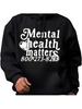 1pc Men'S Mental Health Awareness Hoodie - Black with White "Mental Health Matters - 800-272-8255" Suicide Prevention Hotline Prin