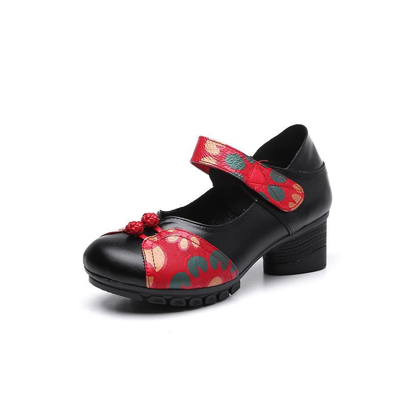 Etnisk stil Damesko Tykkhælet Myk såle Borrelås Overdel Lag kuskinn Sklisikker Slitesterk Lærsko