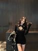 Lace Patchwork Two-Piece Halter Long Sleeve T-shirt for Women - Autumn Slim Fit Short Top
