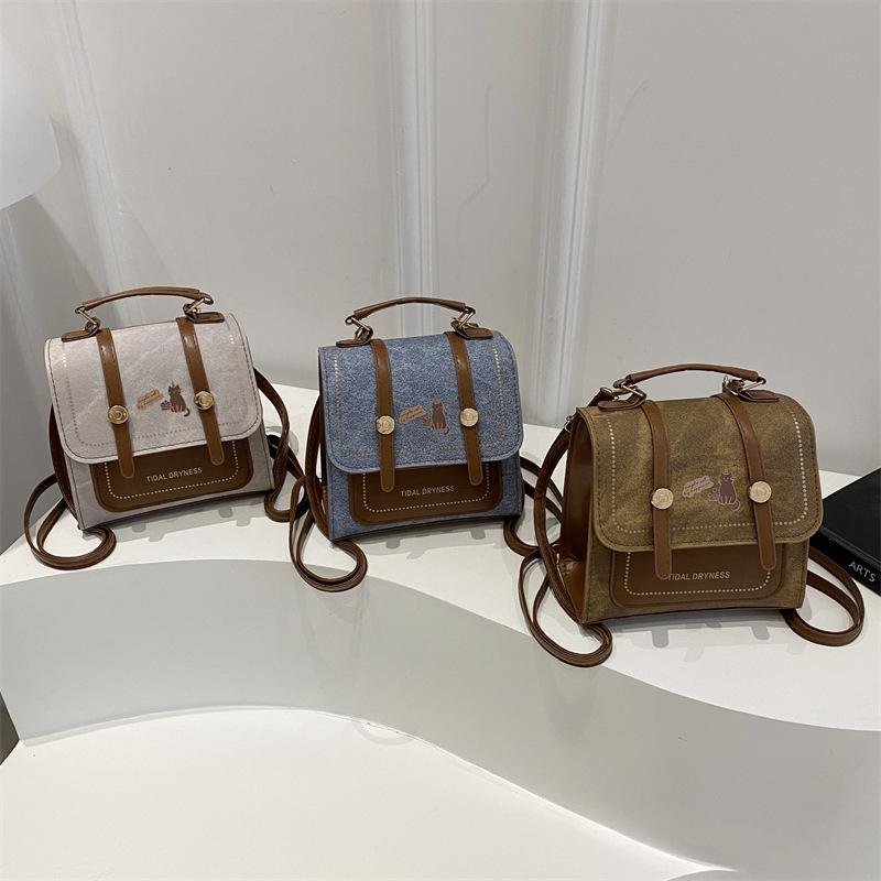 Schoolbag new retro backpack college style Korean version large capacity foreign style commuter casual backpack trendy portable shoulder bag