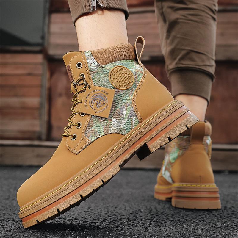 Autumn and Winter High Top Rhubarb Boots High Top Boots Fashion Martin Boots Tooling Boots Big Head Locomotive Shoes Men's Shoes
