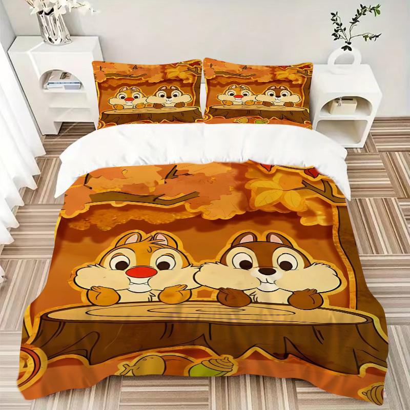 3pcs Autumn Adventure Chip 'n' Dale Printed Bedding Set, Soft and Comfortable Quilt Cover for Bedroom S002