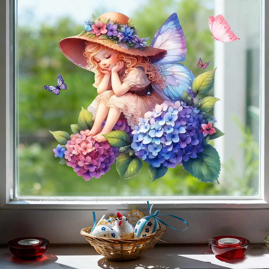 Flower Fairy Hydrangea Flower Butterfly Glass Film Kitchen and Bathroom Stickers