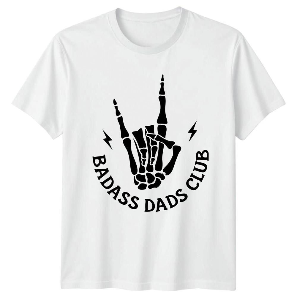 Badass Dads Club Skeleton Hand Rock On Gesture Graphic TShirt S