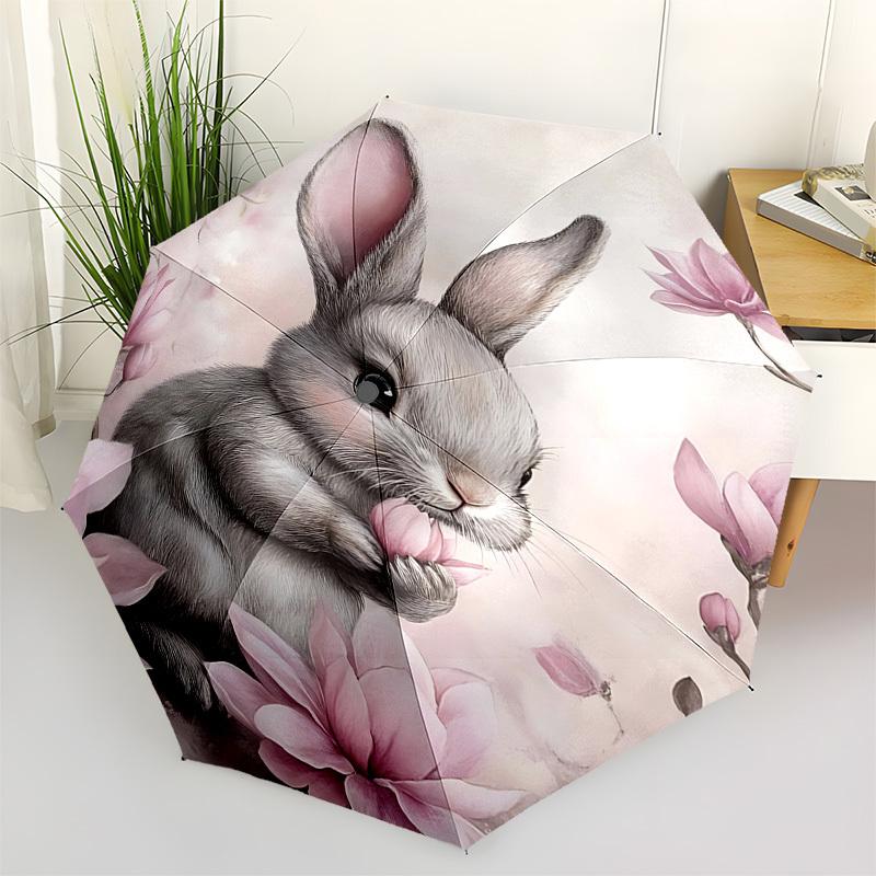 1pc rabbit flower umbrella automatic open/close, 8-Rib Durable Frame, Compact Folding Design, Ideal Birthday/Holiday Gift  1181A