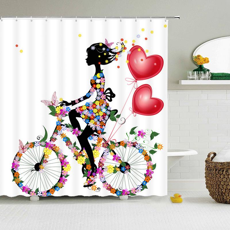 Flower Butterfly Girl Shower Curtain Waterproof Bathroom Lovely Woman Fairy Shower Curtain Polyester Cloth Home Decor Hook