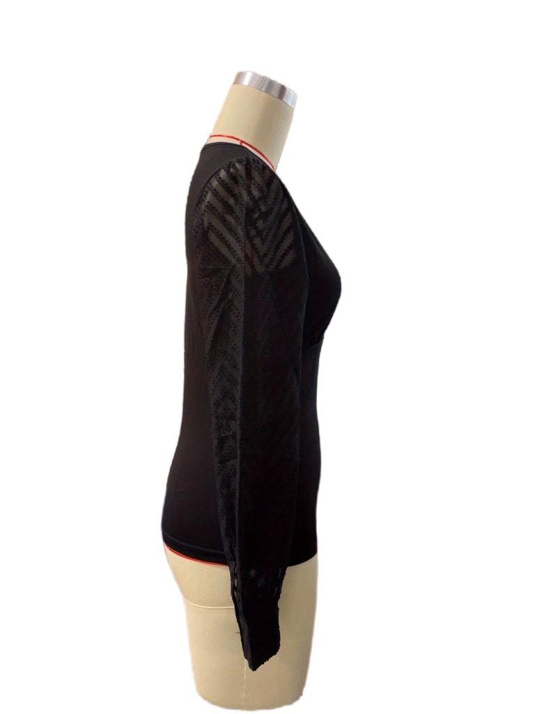 2025 Spring Women's Chiffon Patchwork Deep V Knit Long Sleeve Top