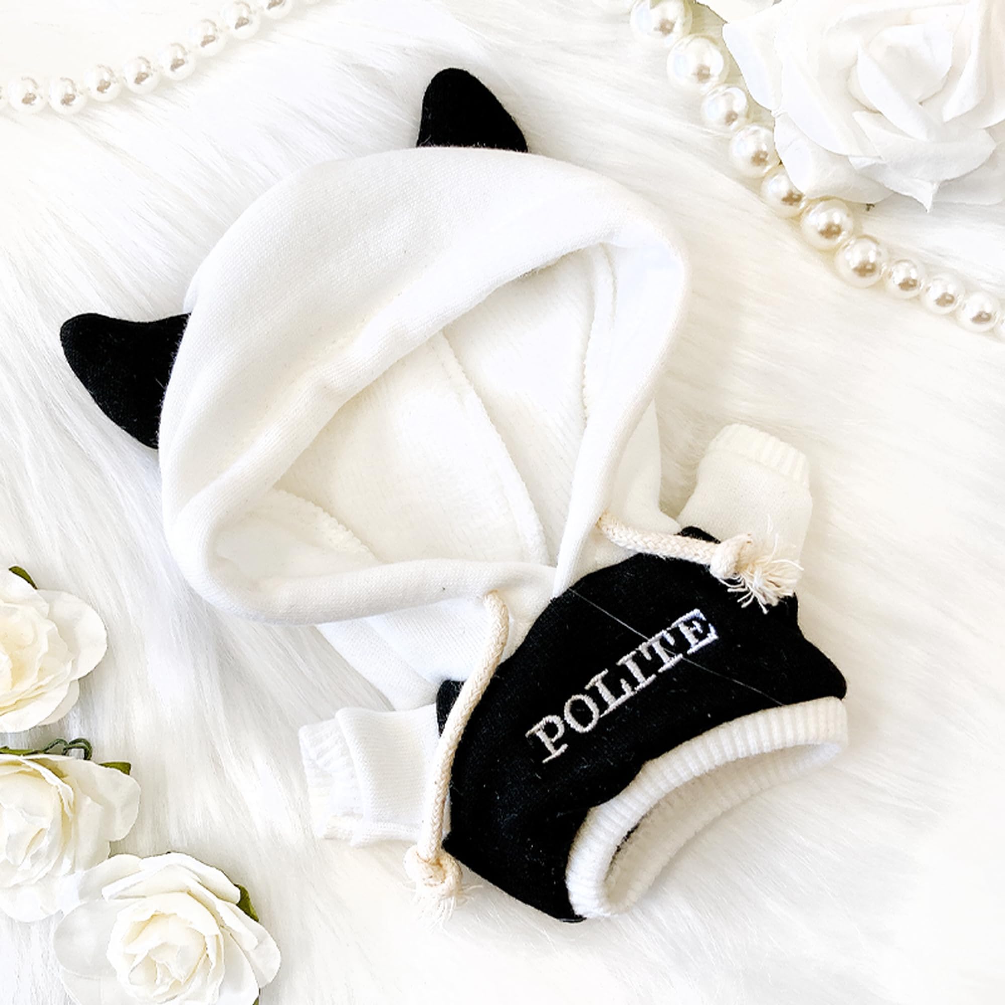 

White 10cm Plush Hoodie with Horns, Cotton Doll Clothes, g.triger, for Oshi-Nui (Pre-owned)