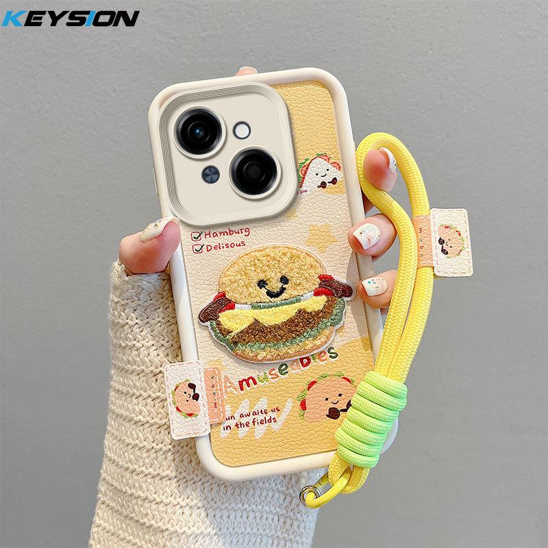 

KEYSION Мультяшный Милый Плюшевый Вышитый Чехол для TECNO Spark Go 1 1S Go 2025 со Шнурком PU Кожа Противоударный Чехол для Телефона для Pop 9 4G for Spark Go 1