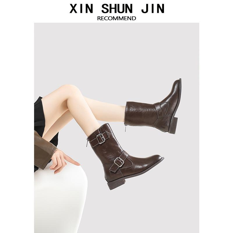 Thick-soled Martin boots women's boots autumn new short boots western cowboy boots medium knight boots