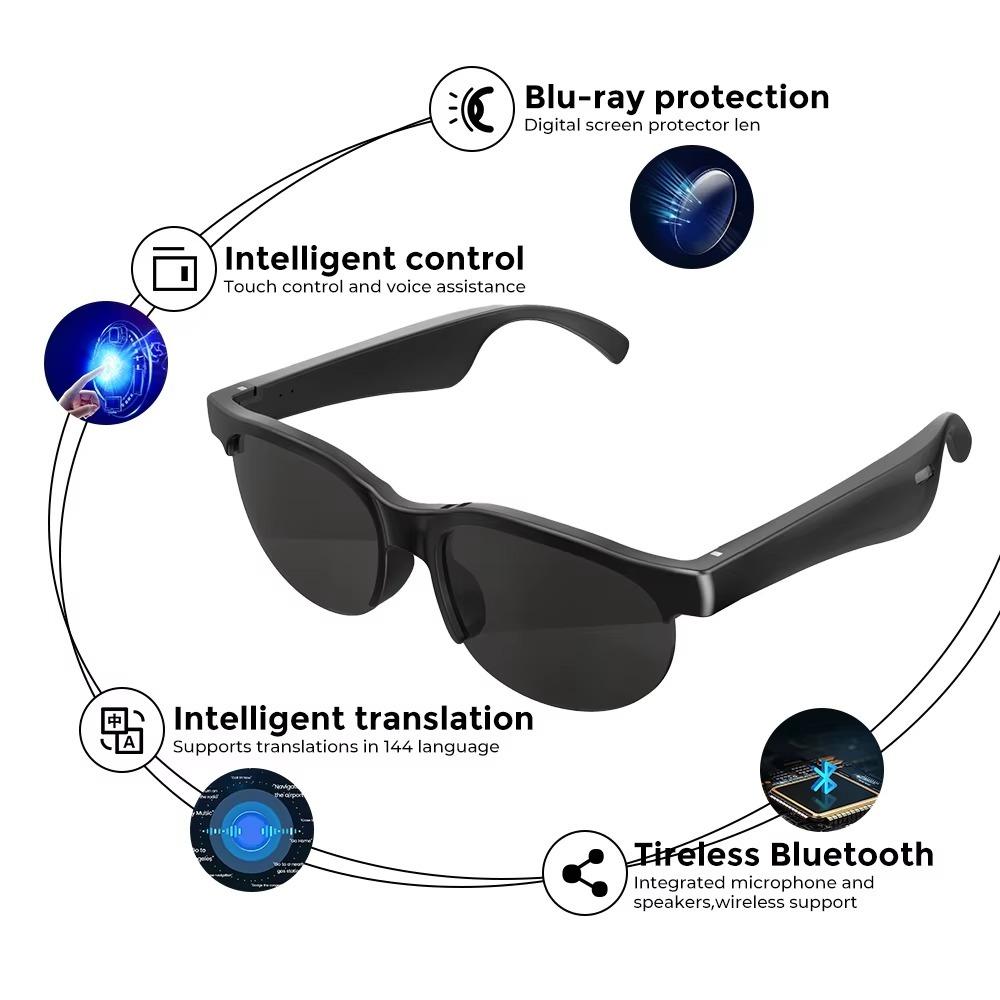 Translation AI Smart Glasses 144 Languages AI Real Time Bluetooth Glasses Earphones HIFI Stereo Sound Bluetooth 5.4 Sunglasses