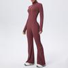 Zipper nude long-sleeved yoga flared pants onesie women's running fitness clothes sports trend onesie tights
