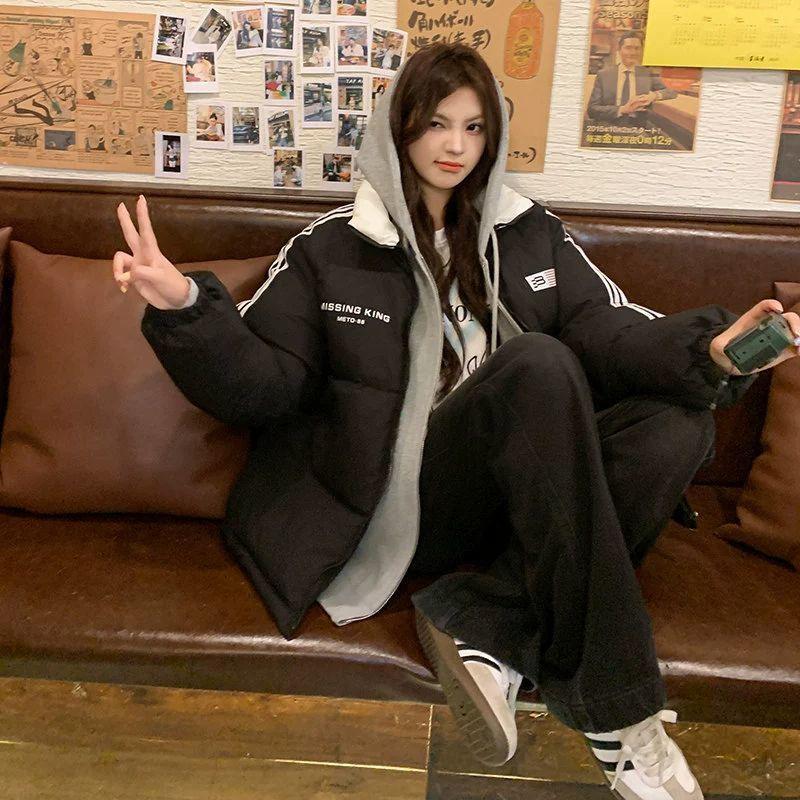 Striped Stand-up Collar Cotton Jacket for Women New Street Loose Bread Jacket