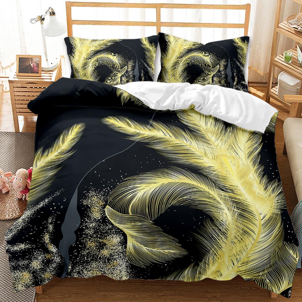 Feather Duvet Cover Set Green Dreamy Watercolor Elements Plumage Romantic Design Double Queen King Size Polyester Qulit Cover
