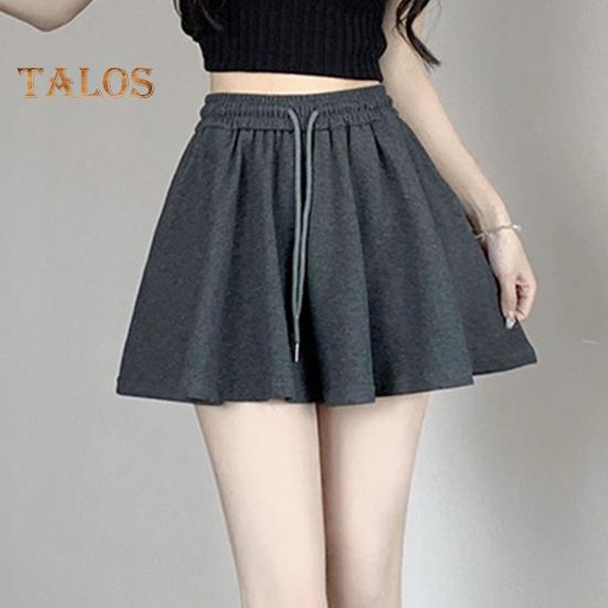 Women Summer Shorts Elastic High Waist Adjustable Drawstring Casual Shorts with Pockets Solid Color Wide Leg Shorts