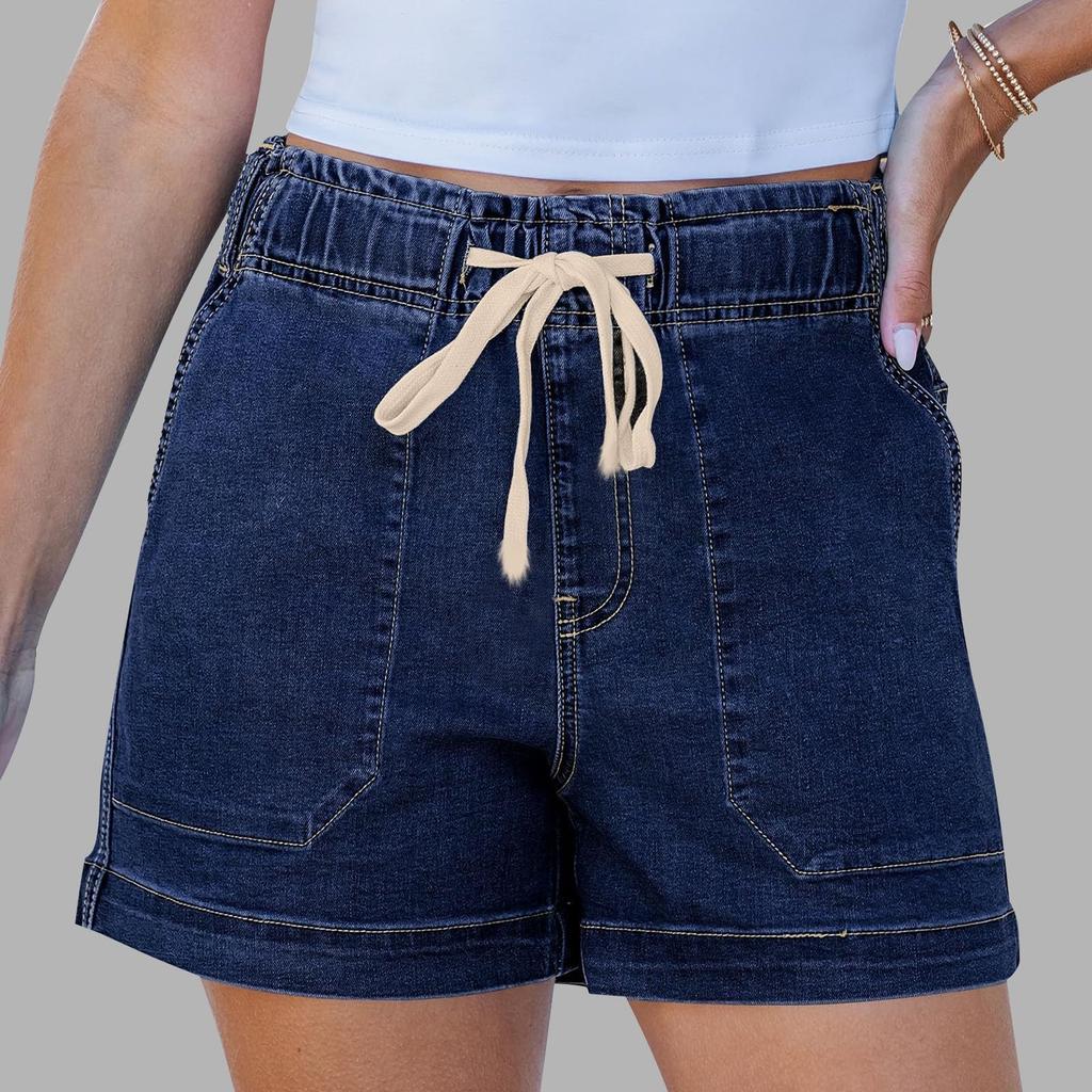 Dámské džínové kraťasy, letní ležérní džínové kraťasy s vysokým pasem a ohrnutým lemem pro juniory, sexy ležérní kraťasy