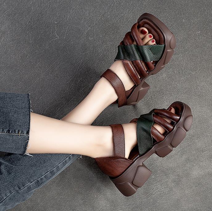 Fashion 6CM Women Sandals Hook Cow Genuine Leather Fashion Platform Sandal Luxury Females Thick-soled ROME Big Toe Summer Retro Shoes