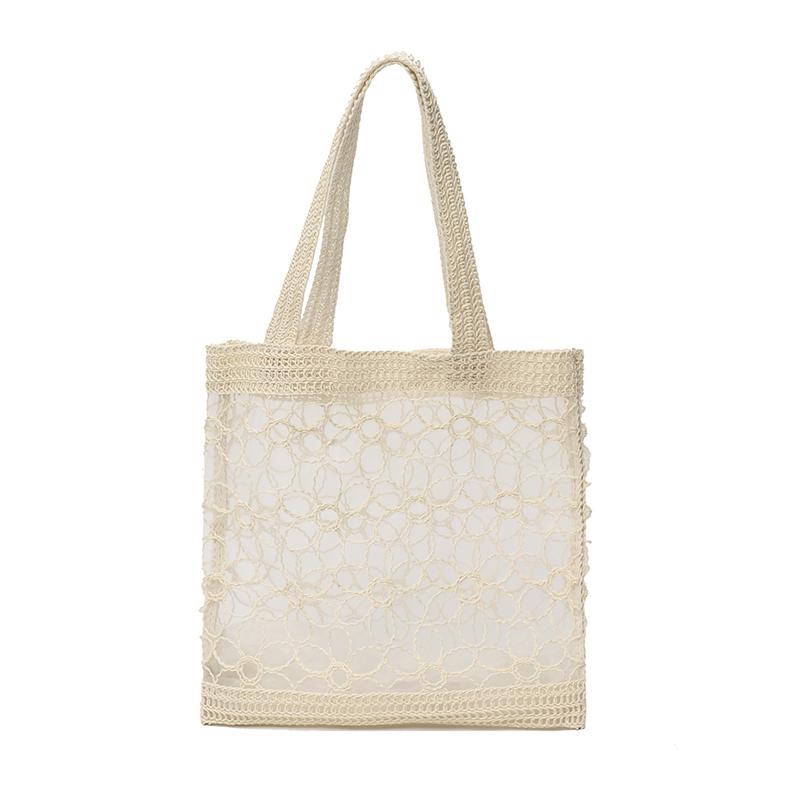 Women s Lace Hollow Straw Woven Small Tote Bag Fresh Literary Aesthetic Daily Casual Shoulder Bags 2026 New Trend Handbags 32cmx32cmx1cm бежевый