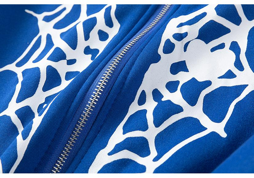 Cross-border Spider Web Heart Print Fleece-Lined Hooded Cardigan