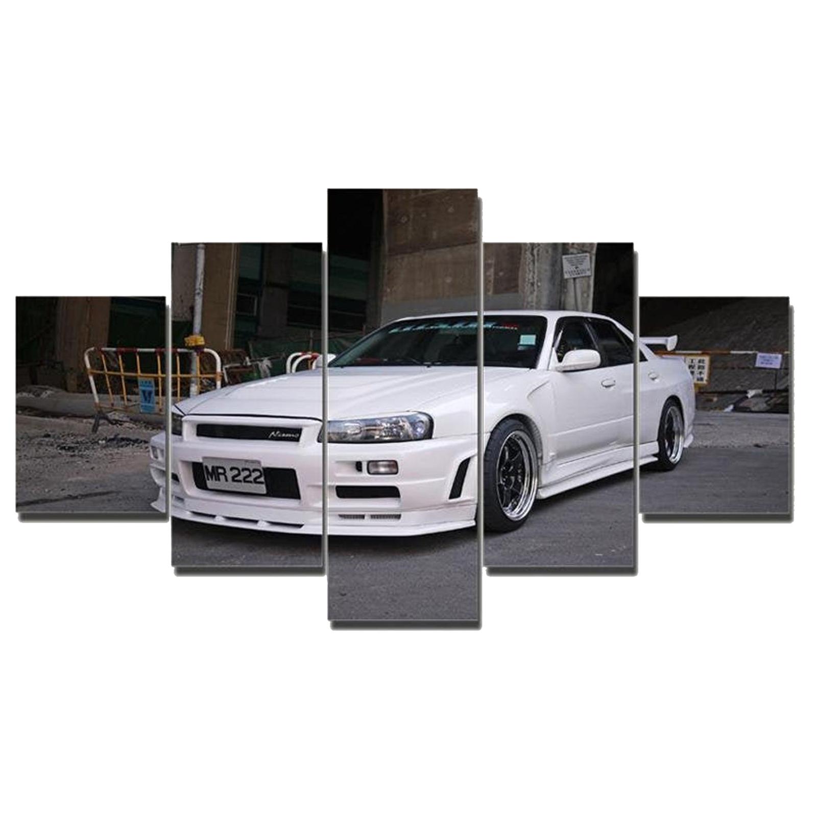 

Настенное искусство на холсте, 5 шт., плакаты с белыми спортивными автомобилями, модульный декор для дома, картины, принты, современные украшения для гостиной, картины без рамки 20x35cm*2 20x45cm*2 20x55cm*1