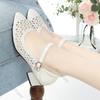 Fashion Mesh Hollow Breathable Single Shoes Women Spring Summer Thick Middle Heel Female Shoes Casual Solid Rhinestone Heeled Sandals