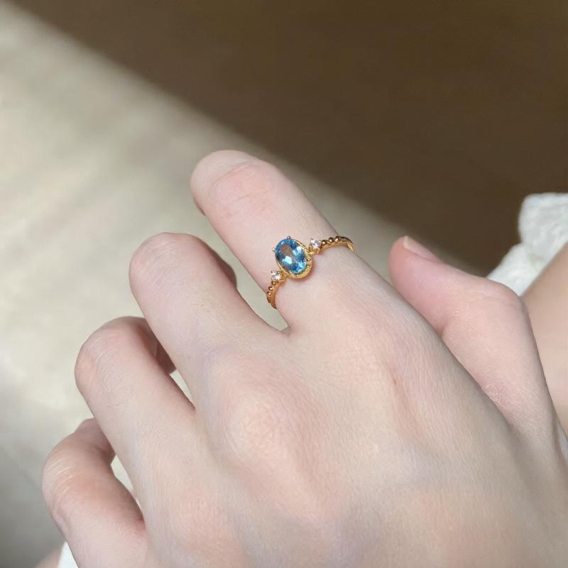 Vintage Hofstil Blauer Ring Damen Aquamarin Eingelegt Nische Französisches Design Offener Zeigefingerring