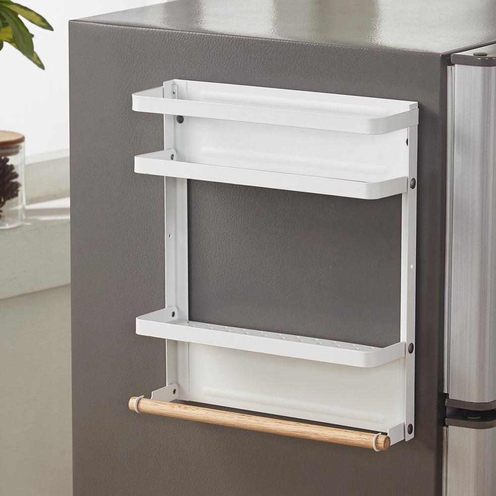 Household MultiFunctional Folding Magnet Refrigerator Rack Hanging Storage Rack (Black)