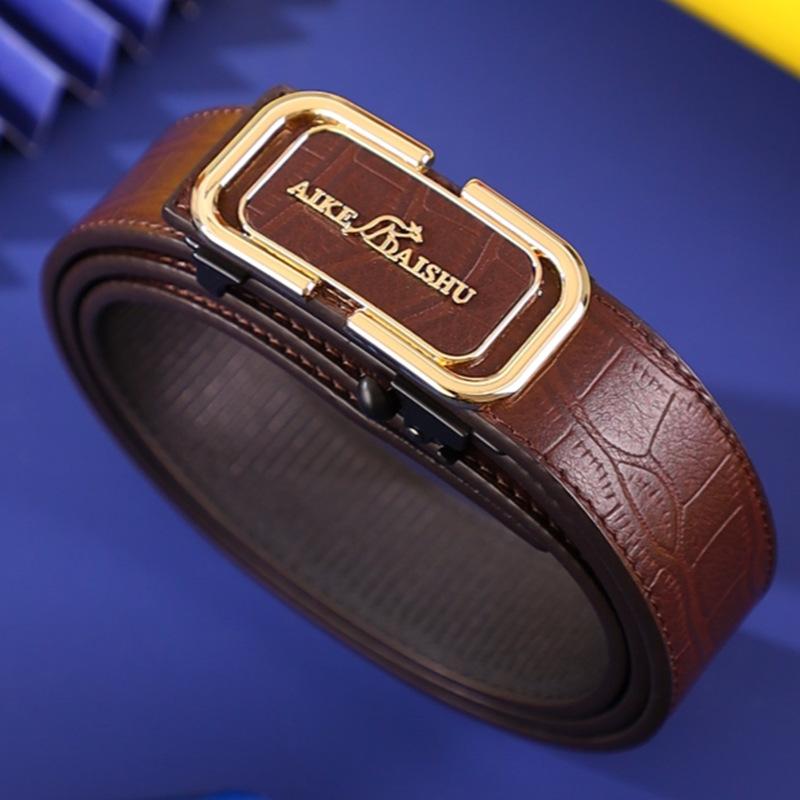 New Men's Belt Fashionable Business Young People Wear Toothless Automatic Buckle Belt Korean Style Versatile Cowhide Belt