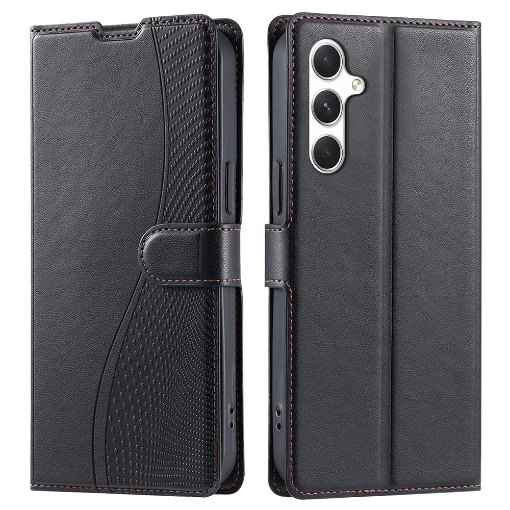 

For Samsung Galaxy S25+ Case Dots Imprinted PU Leather Flip Phone Cover with Card Slot,Strap Black