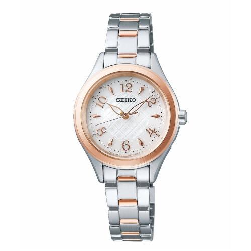 

Seiko Selection Ladies Solar Radio-Controlled Arabic Figures Model SWFH118 in Silver and Pink Gold