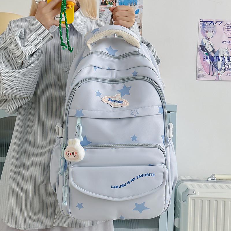 Print Star Letter Pattern Backpack With Multiple Compartments For Teens Girls