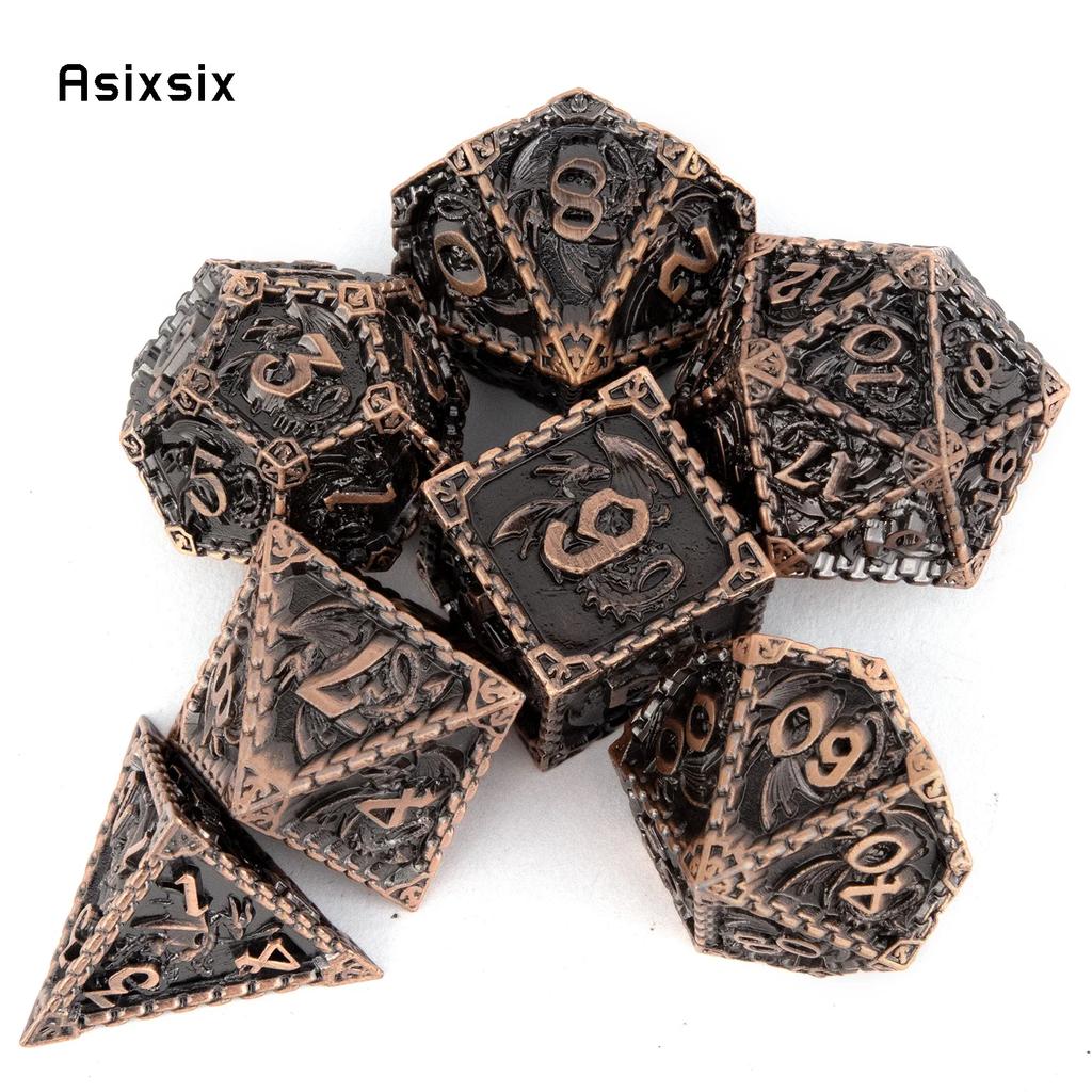 7 Pcs Copper Dragon Metal Dice Solid Metal Polyhedral Dice Set Suitable For Role-Playing Dice PropBoard Game Gift