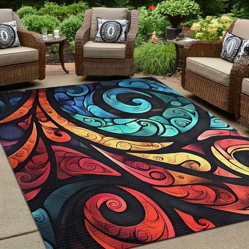 

Boho Tribal Swirl Area Rug Colorful Abstract Geometric Print NonSlip Floor Mat for Living Room Patio Bohemian Home Decor 40X60CM