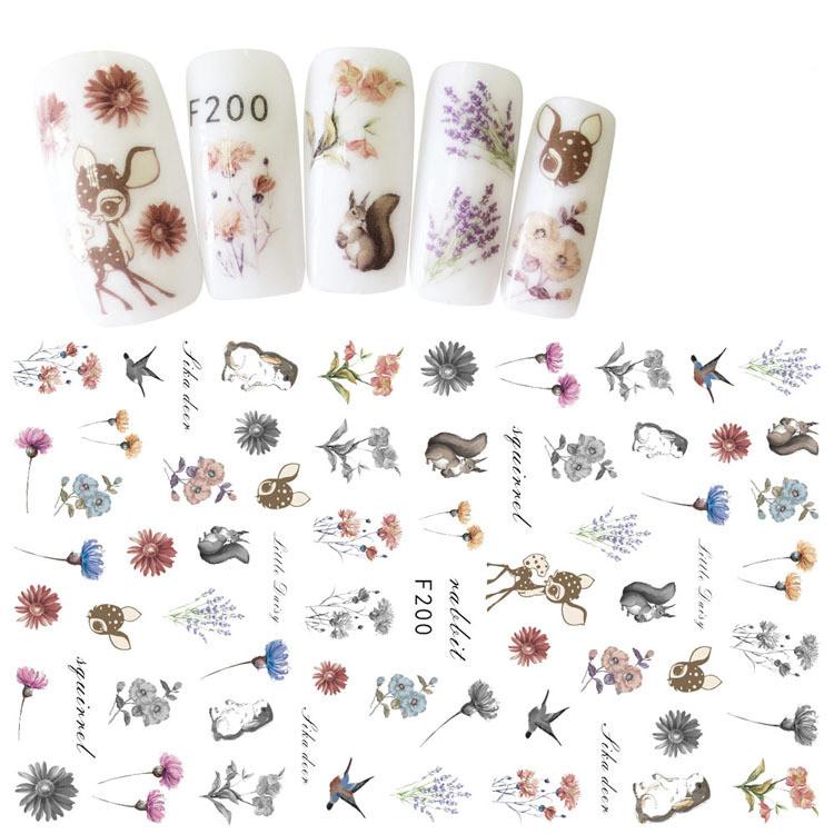 1pc 3D Nail Stickers Spring Summer Natural Flower Leaves Simulation Dried Flower Dragonfly Nail Applique Water Slides Decoration