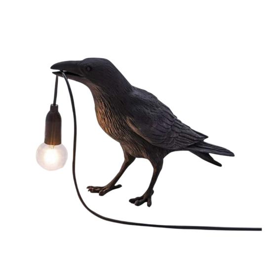Tabletop Accent for Study Crow Table Lamp, Gothic Raven Night Light, Halloween Black Bird Artistic Wildlife Sculpture Lamp Dark Academia Desktop