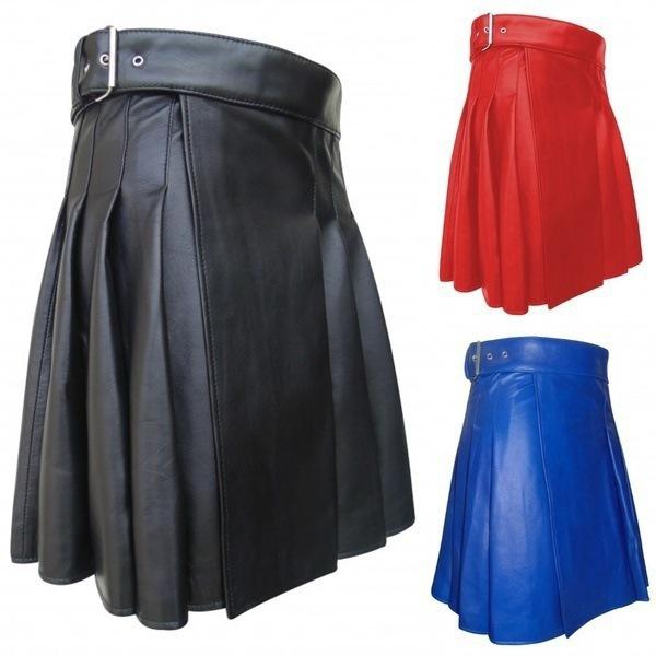 

2023 Men s Multi-color Scottish Plaid Leather Pleated Festival Skirt 2XL чёрный