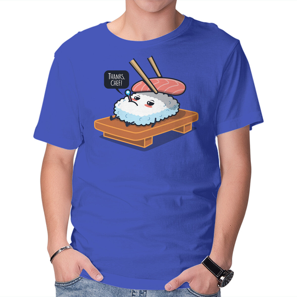 Unisex Crew Neck T-Shirt Sick Sushi Graphic Short Sleeve Casual Tee L