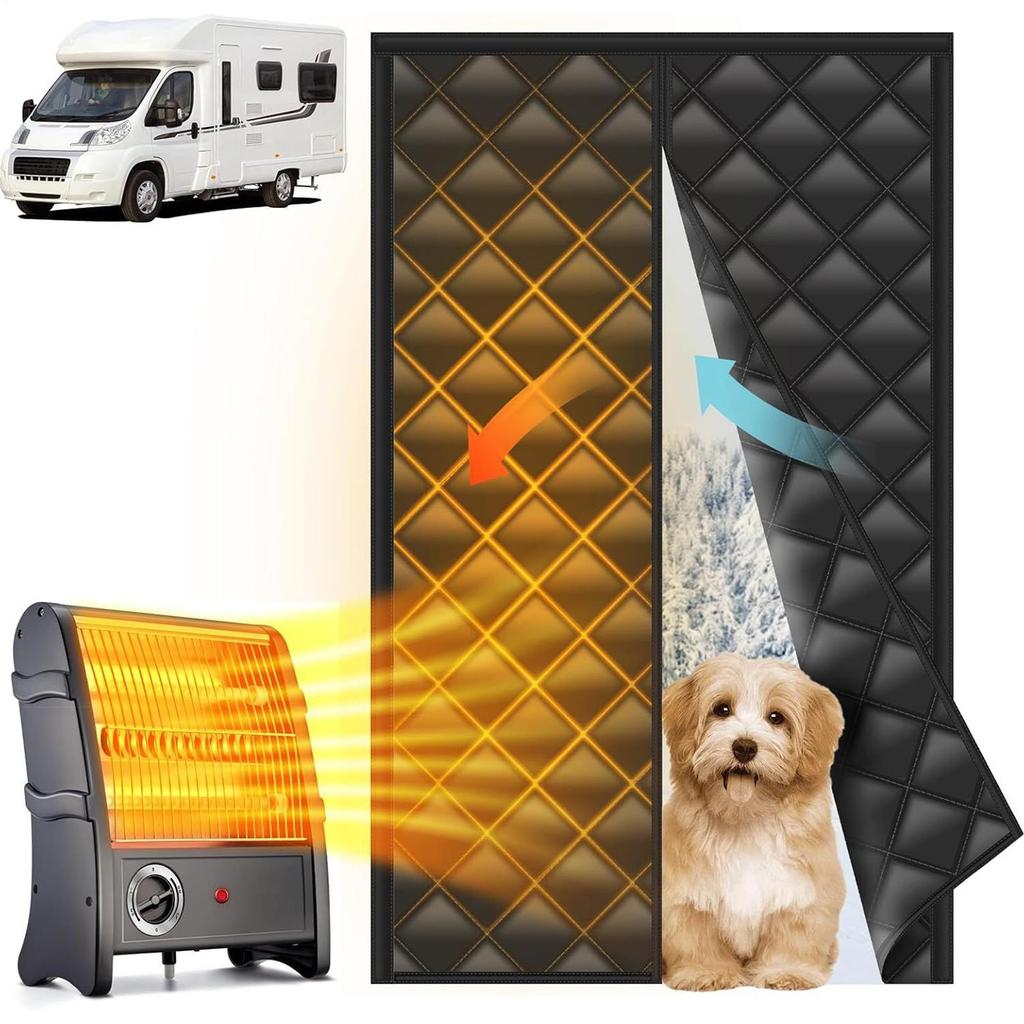 Insulated Rv Door Curtains 33X80Inch Windproof Screen Magnetic Screen Door for Travel Outdoor Protection Camping Winter Home