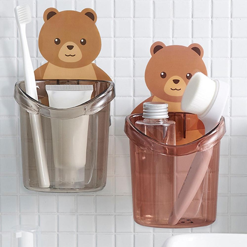 Bathroom Cute Bear Shaped Storage Box Cup Organizer Razor Stand Toothbrush Holder Toothpaste Rack