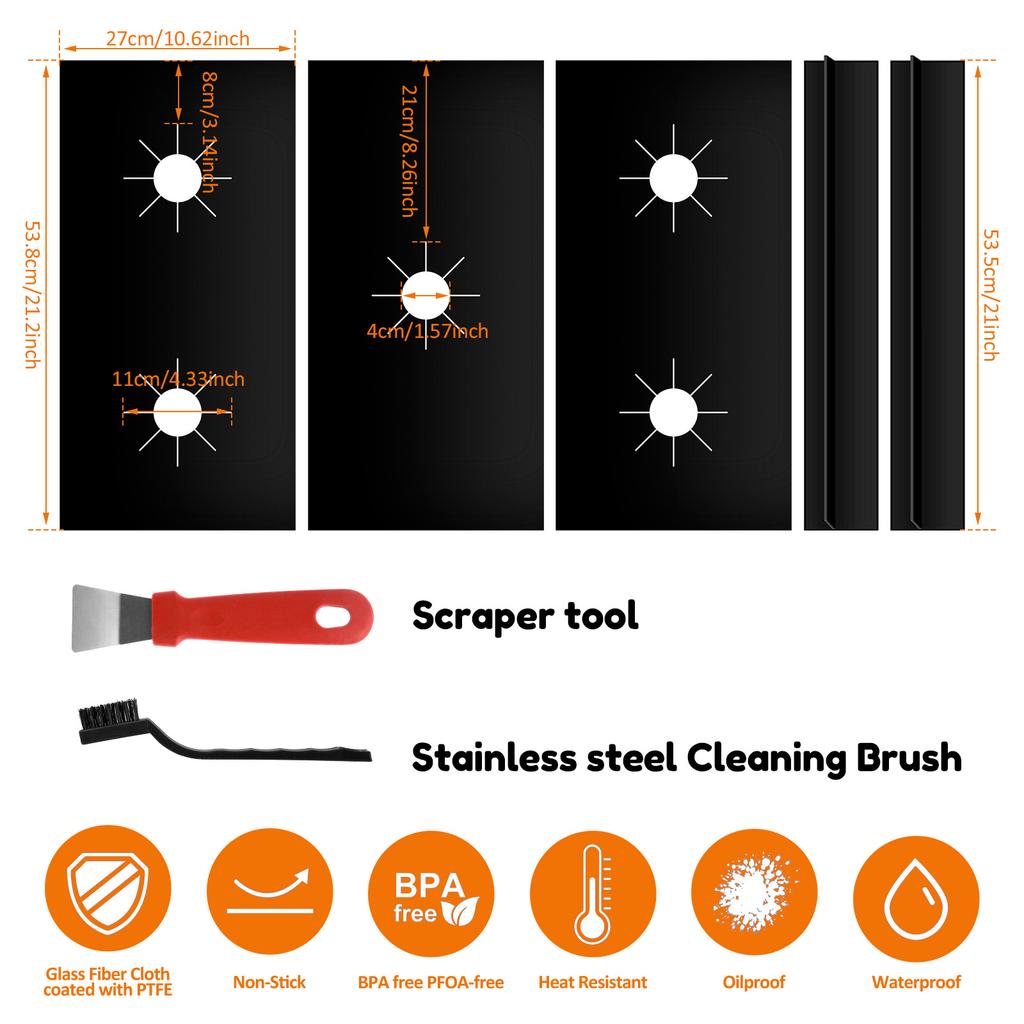 Gas Stove Surface Protection Pad Protecting Mat with Scraper and Brush Washable Oil And Dirt Resistant Kitchen Cleaning Accessor