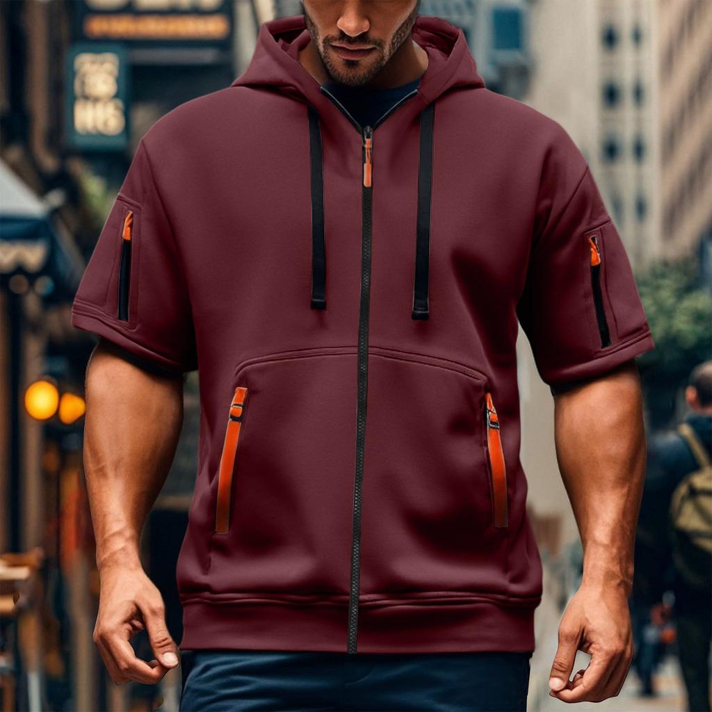 Men's Short-sleeved Casual Hooded Short-sleeved Pullover
