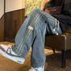 Drei Streifen Amerikanische Retro-Jeans Herren Frühling und Herbst Stil High Street Elastische Taille Locker Lässig Herren Gerade Beine Lang
