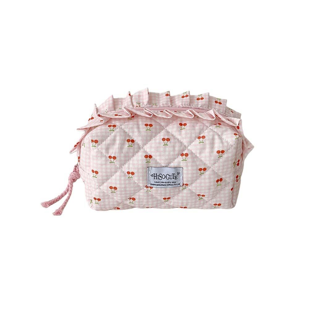 Cute Design Korean Cherry Pencil Case Large Capacity Cloth Plaid Pen Bag  Children