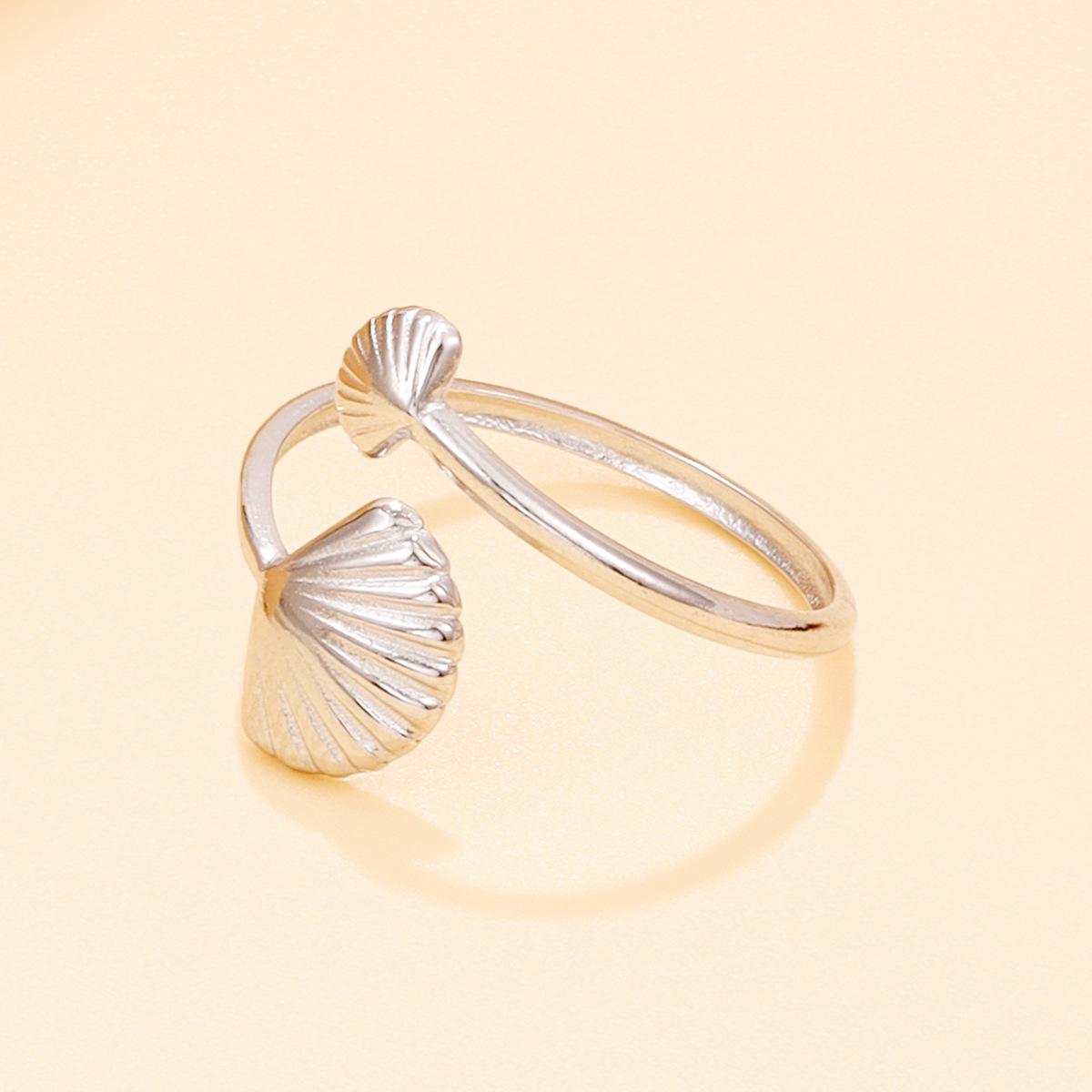 Fresh Vacation Style Ocean Shell Ring - Cute Open Stainless Steel Finger Ring, Vacuum-Plated 18K Gold Jewelry