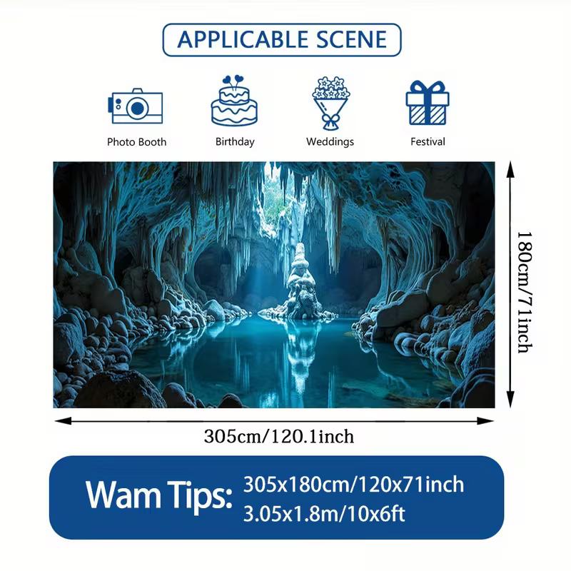 2D Mystical Cave with Lake Garage Door Banner, 2D Flat Printing Crystal Cave Background