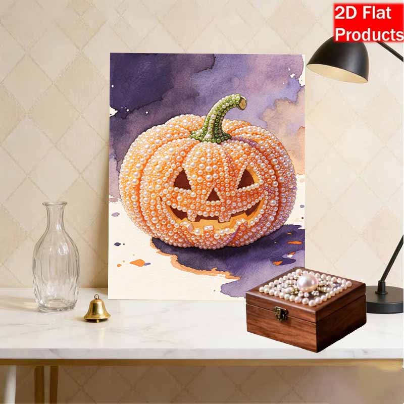 DIY Frameless Pearl Bead Painting Kit Halloween Pumpkin Sparkling Canvas Art Creative Gift for Craft Lovers