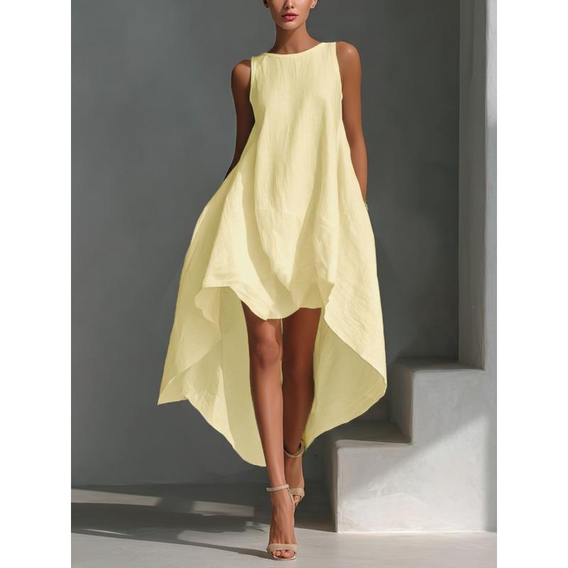 Rochie de vară stil nou, scurtă în față și lungă în spate, neregulată, fără mâneci, pentru vacanță, femei