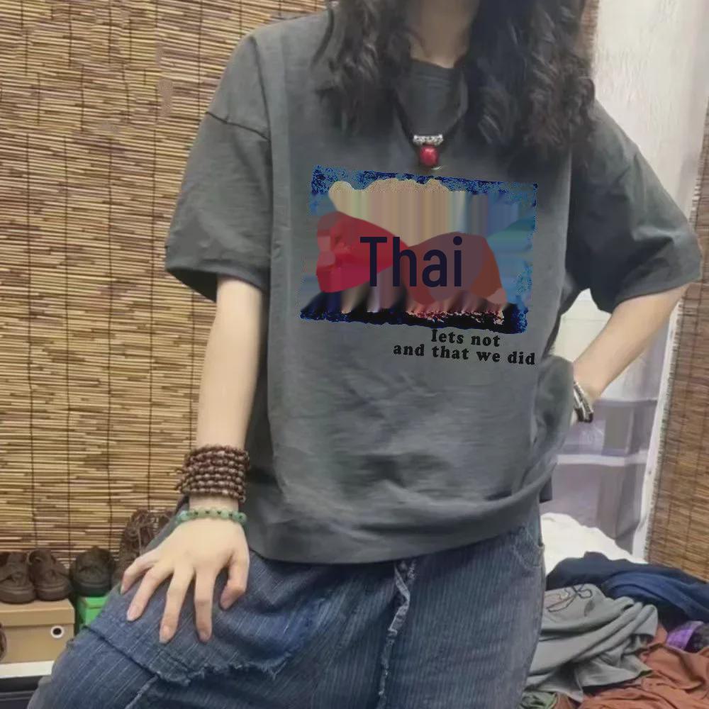 Women's Short-Sleeve White T-Shirt - Spring & Summer 2023 Trendy Loose Fit with Round Neck & Graphic Print