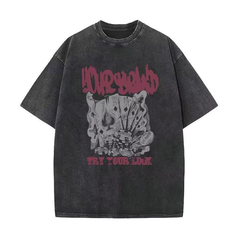 

Men s Short Sleeve T-Shirt Trendy Brand Summer Loose Fit Five-Sleeve New Style Internet Celebrity Trendy Ins Simple Print Top 5XL серый